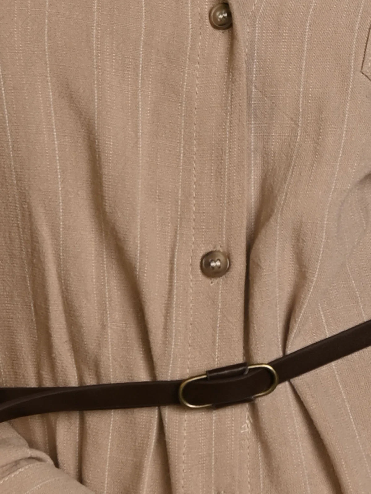 Odette Beige Cotton Linen Solid Co-Ord Set For Women